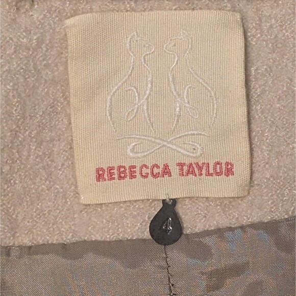 Rebecca Taylor Womens Sz 4 Belted Coat Wool Blend Long Beige Ruffle Collar Retro - Picture 4 of 13